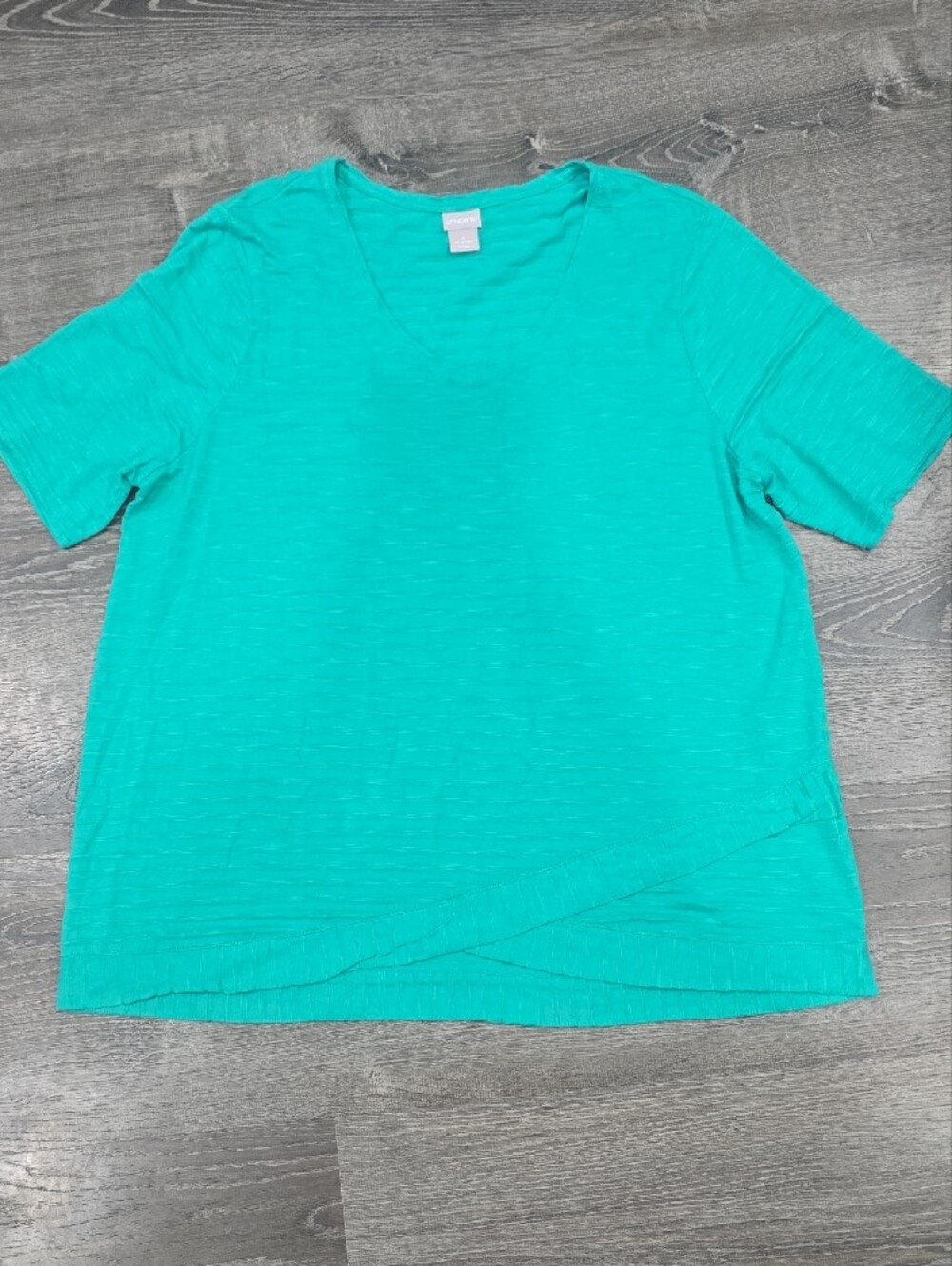 Chico's Teal Scoop Neck Horizontal Striped Short Sleeve Top Sz 4 (Xxl)